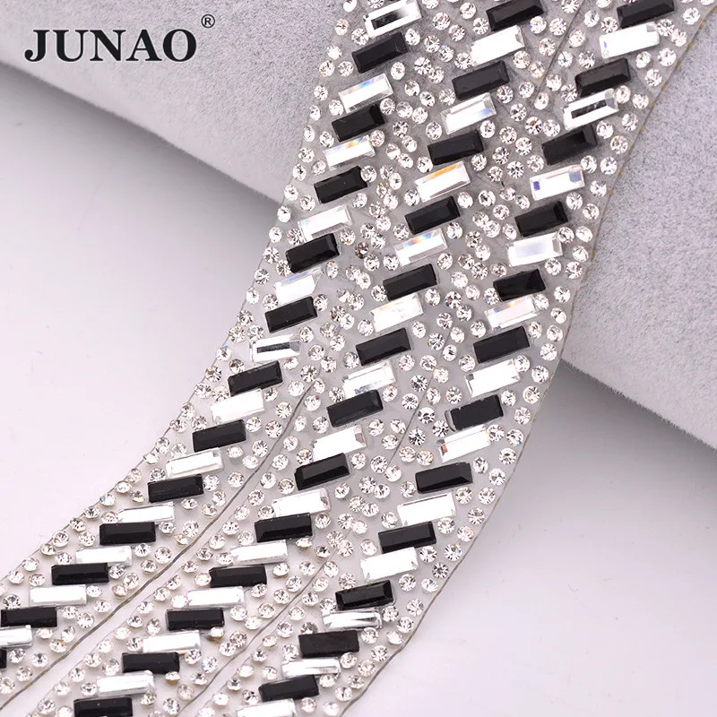 JUNAO 5 ярдов * 13 мм прозрачные черные стразы для горячей фиксации отделка цепи