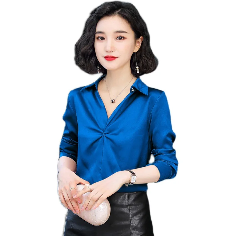 

Women's long-sleeved shirt, new V-neck loose top shirt
