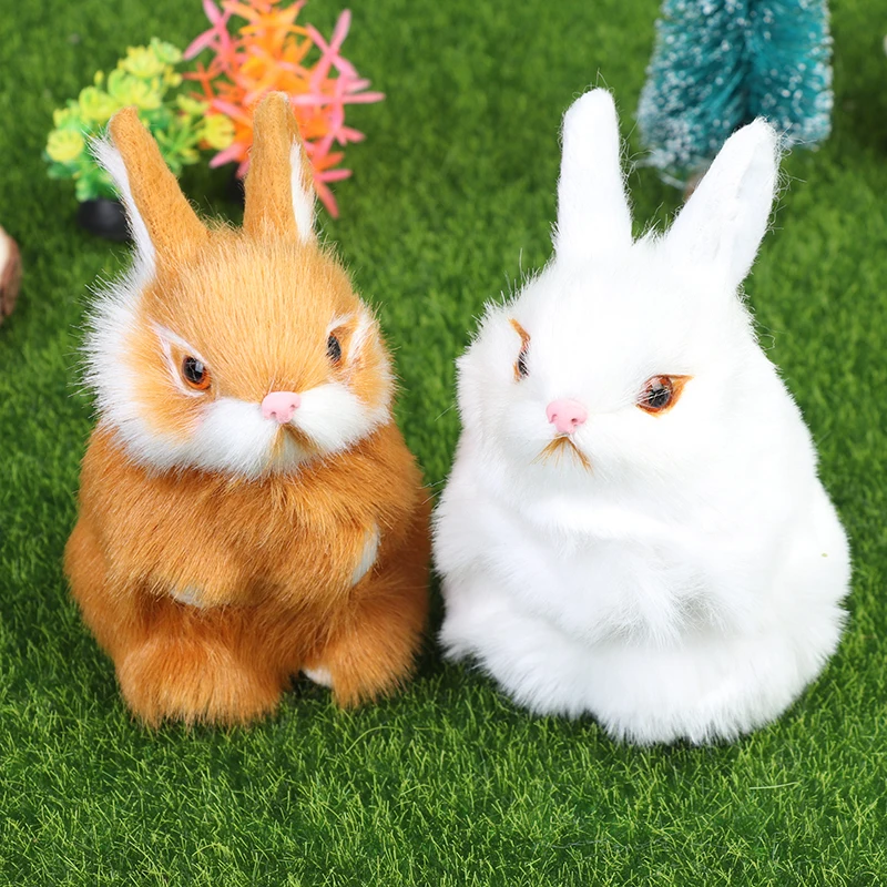 Mini Bunny Simulation Rabbit Toy Model Birthday Gift Doll Cute Rabbits/Chicks Plush Toys Fur Lifelike Animal Easter | Дом и сад