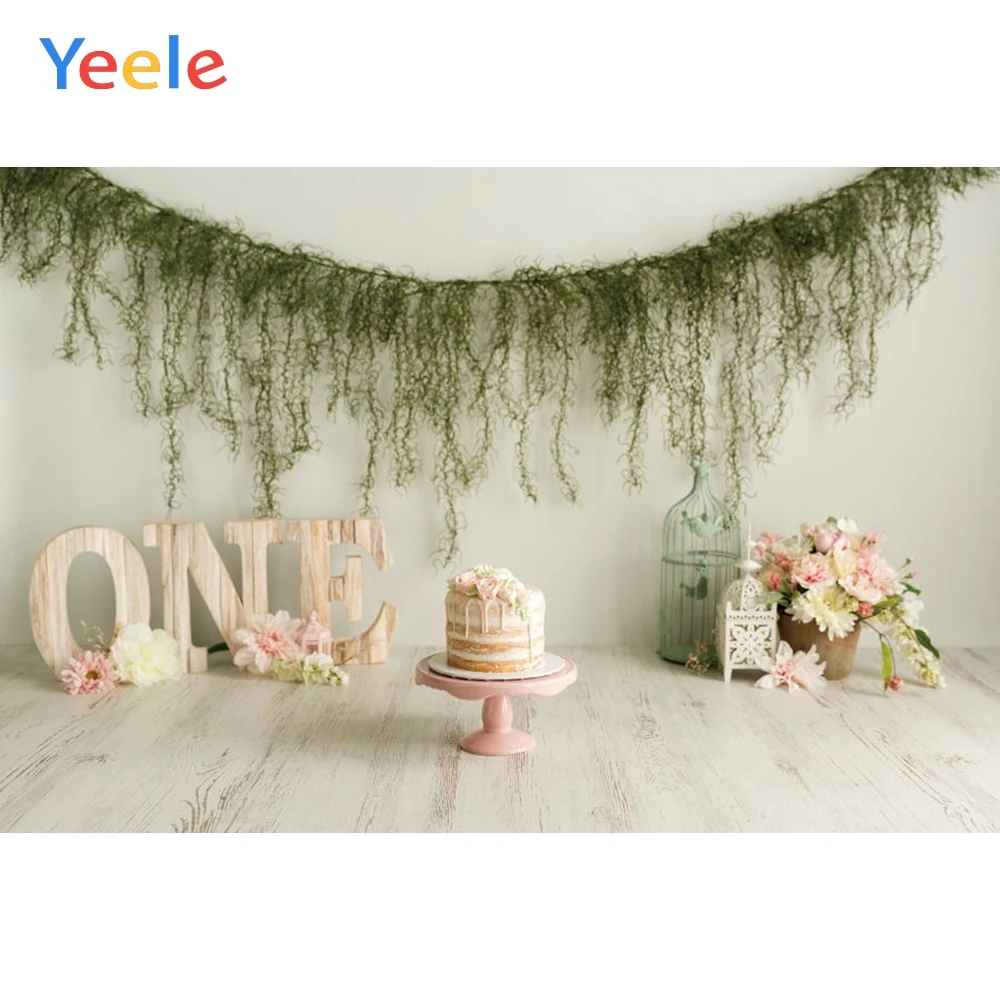 

Happy 1st Birthday Party Cake Flower Baby Room Backdrop Vinyl Photography Background For Photo Studio Photophone Photozone Shoot