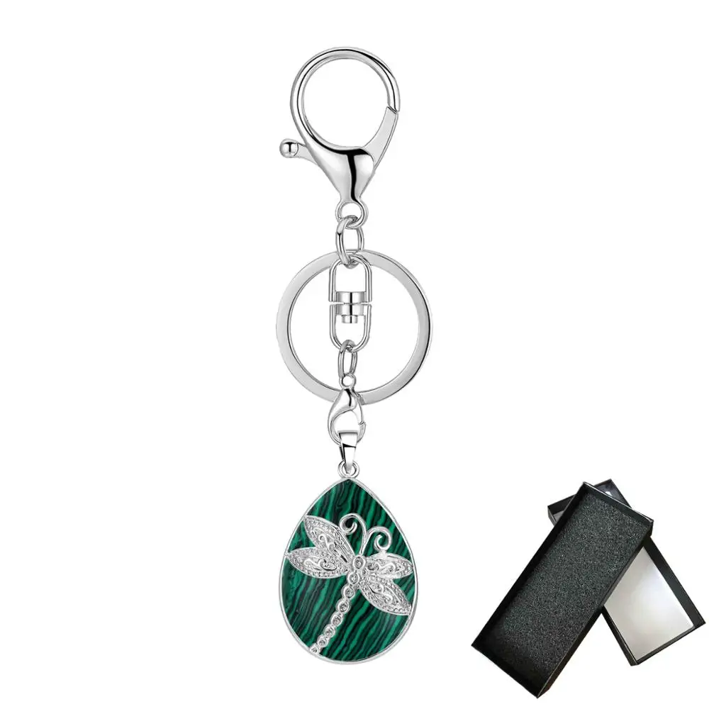 Malachite Box ASHMITA Серебряная стрекоза кулон брелок в коробке Природный капли воды капля КАПЛЕВИДНАЯ чакра брелок ювелирные изделия - Цвет: Malachite Box