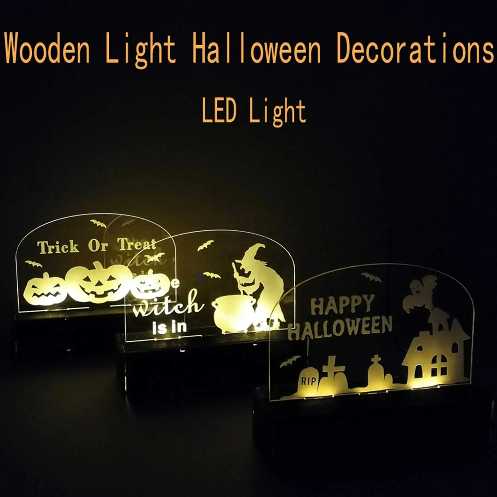 Wooden Halloween Acrylic Infrared Carving Pumpkin Witch LED Light For Home Table Party Atmosphere Decor Night carefully | Дом и сад