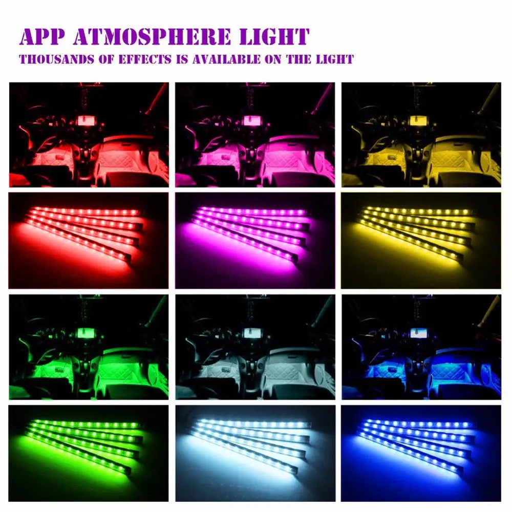 Светодиодная лента RGB для салона автомобиля 4 шт. 9/18 светодиодов дистанционное