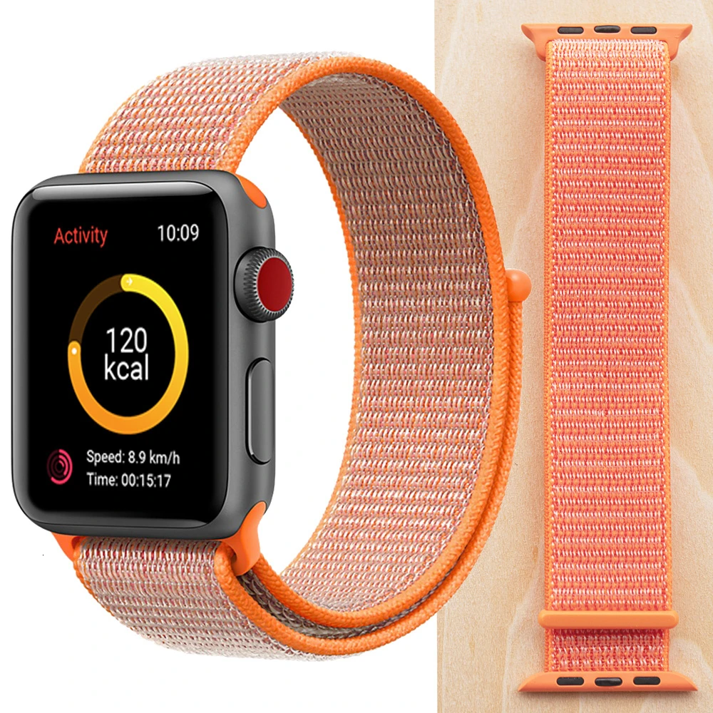 Высококачественный нейлоновый спортивный ремешок для Apple Watch, ремешок 44 мм, серия 5, 4, 3, 2, 1, дышащий тканый ремешок 42 мм, iwatch 40 мм, 38 мм - Цвет ремешка: Spicy Orange