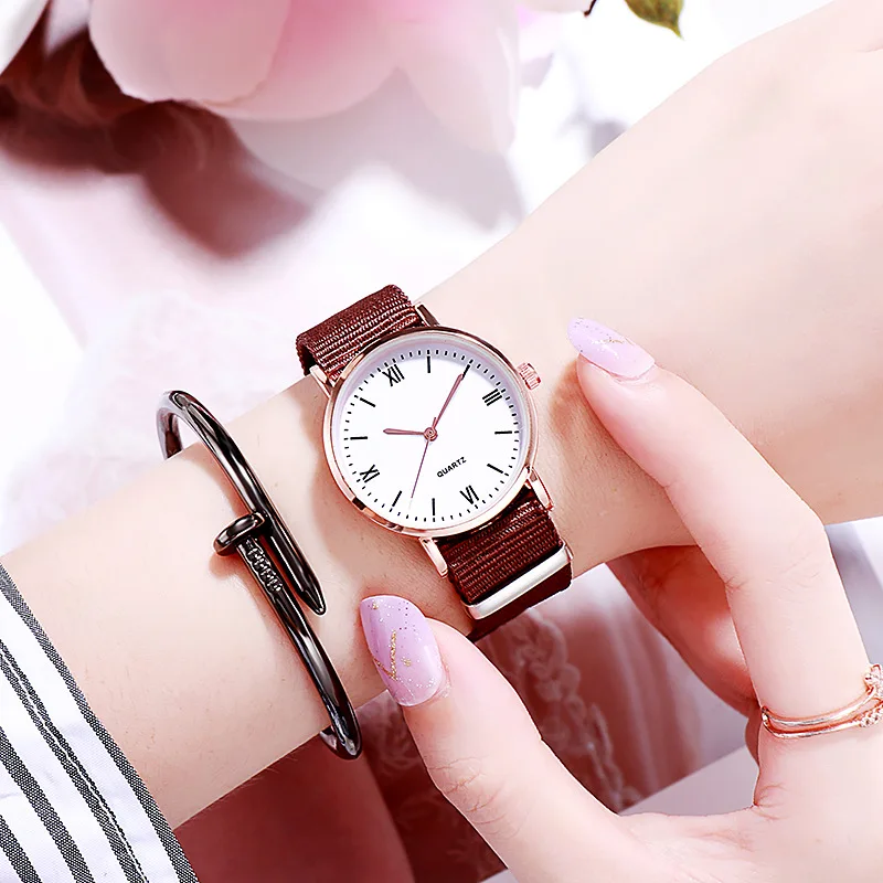 Простой текстильный ремешок кварцевые часы подарок для девочек и мальчиков