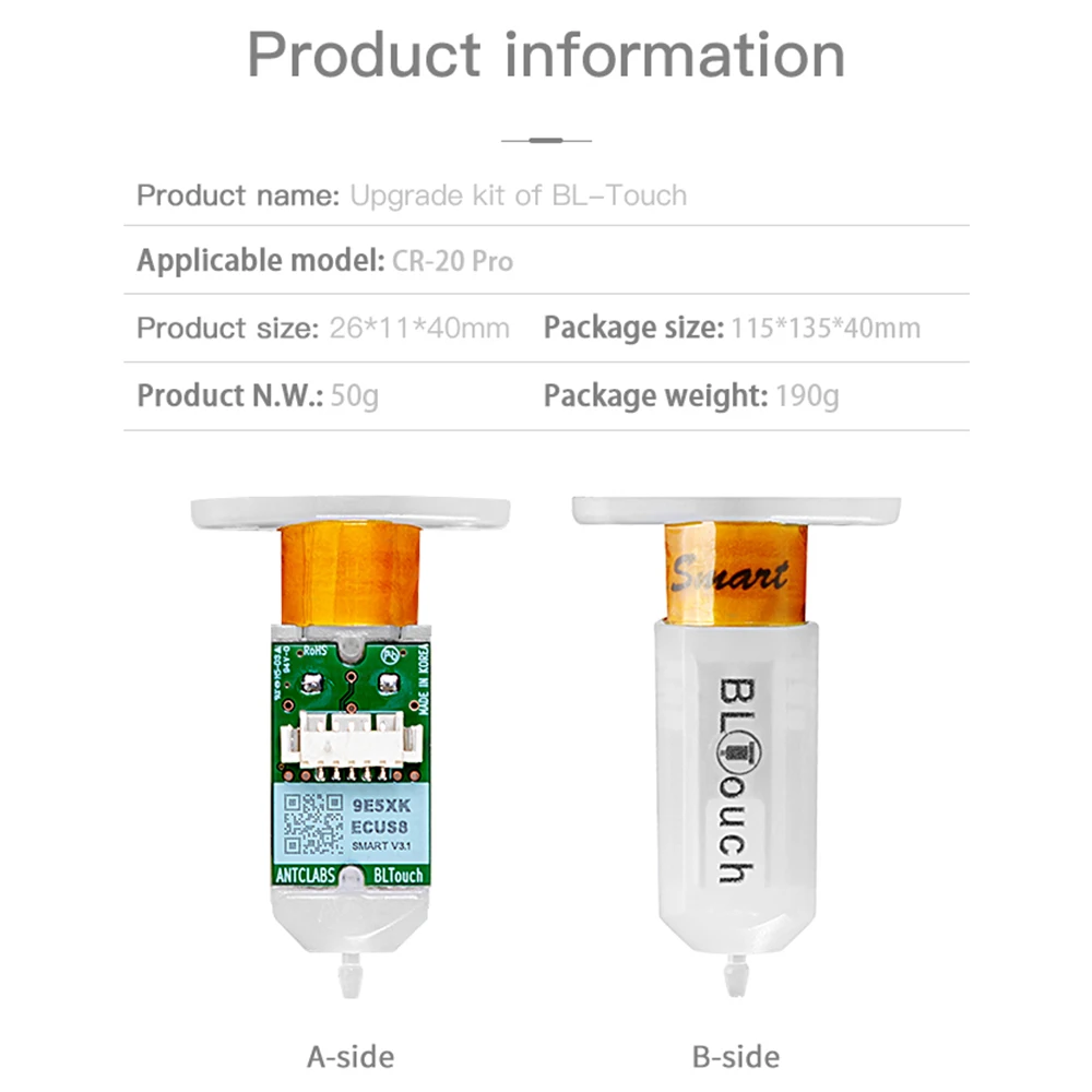

New BL Touch Auto Leveling Kit for CR20 PRO High Precision Low Power Consumption Auto Bed Leveling Sensor Kit 3D Printer Parts
