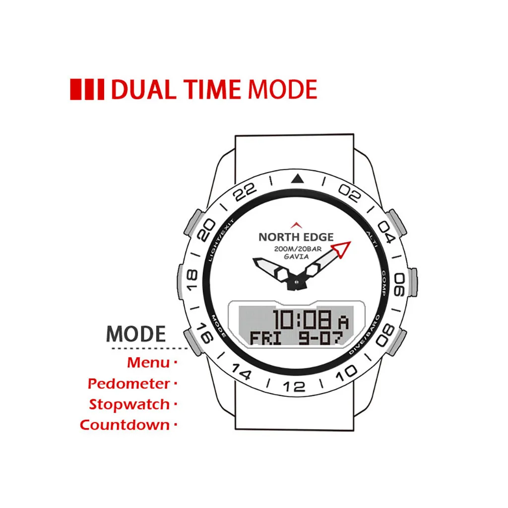 20 # NORTHEDGE GAVIA 2 мужские спортивные часы цифровые наручные 5ATM водонепроницаемые для