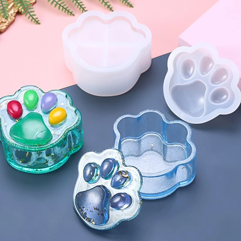 

Dog Paw Container Resin Molds Storage Box Mould Silicone Mold for DIY Epoxy Resin Trinket Holder Home Decoration