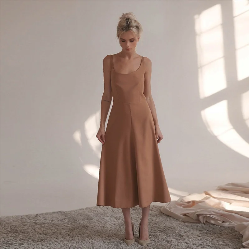 

Casual Solid High Waist Sleeveless Dress Women Elegant Simple Backless A-Line Long Dress Party Date 2021 Summer