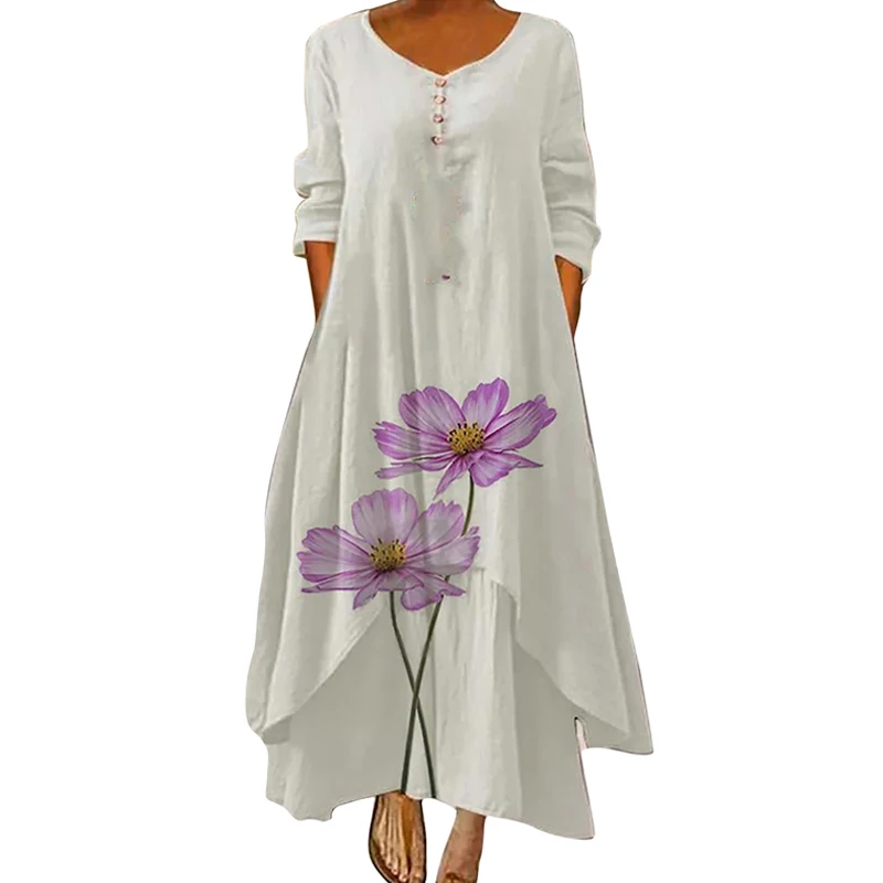 

Элегантные платья с длинным рукавом и цветочным принтом, весна-осень, женские свободные длинные платья с круглым вырезом, Женские винтажные...