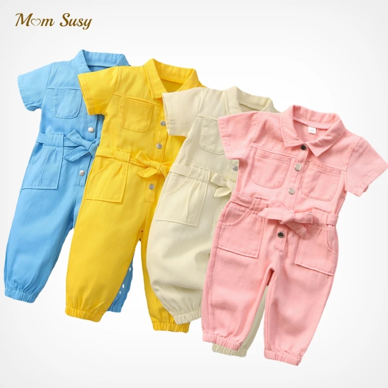 Baby Boy Girl Romper Jean Infant Toddler Child Button Jumpsuit Short Sleeve Casual Overall Summer Spring Baby Clothes 1-6Y
