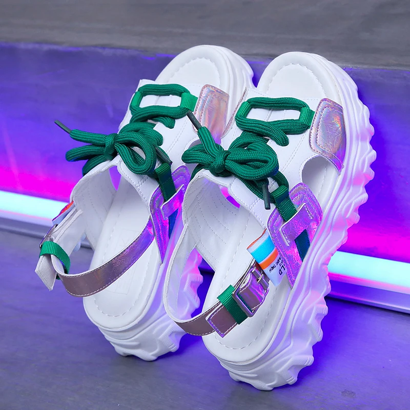 Женские сандалии на массивной платформе черные повседневные дизайнерские туфли