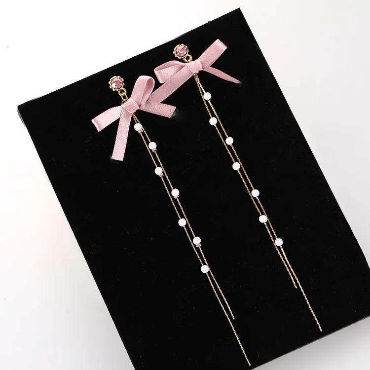 Новые корейские милые маленькие прозрачные розовые серьги с бантом украшенные
