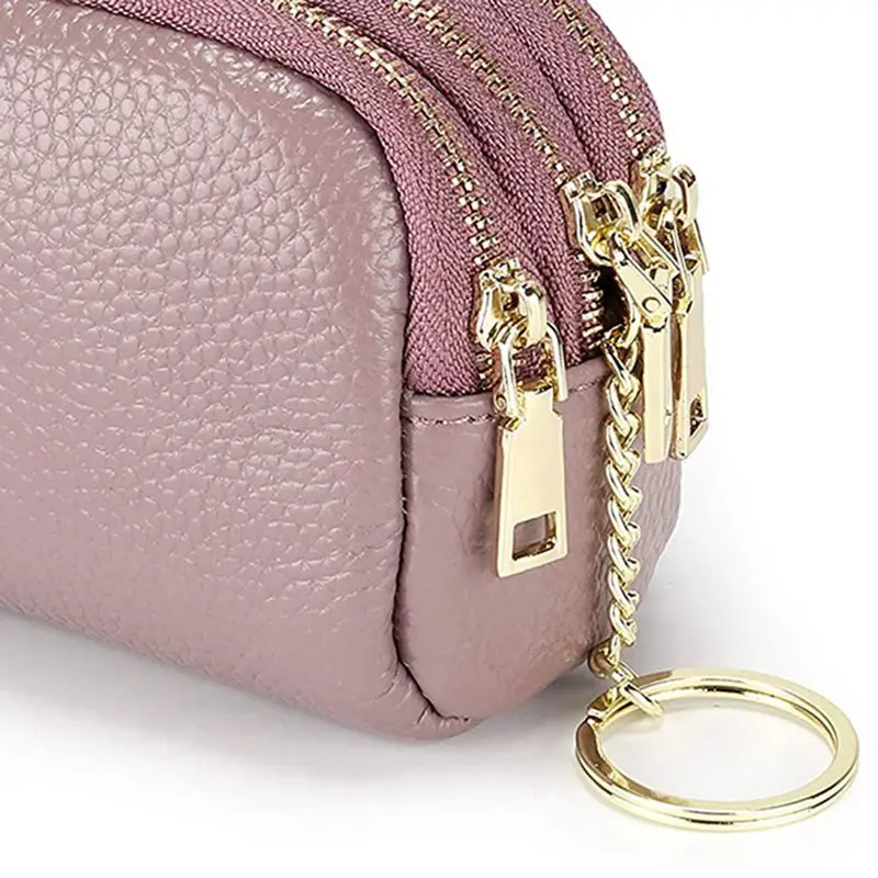 

Women Triple Zip Key Ring Coin Purse Leather Card Holder Wallet Mini Pouch