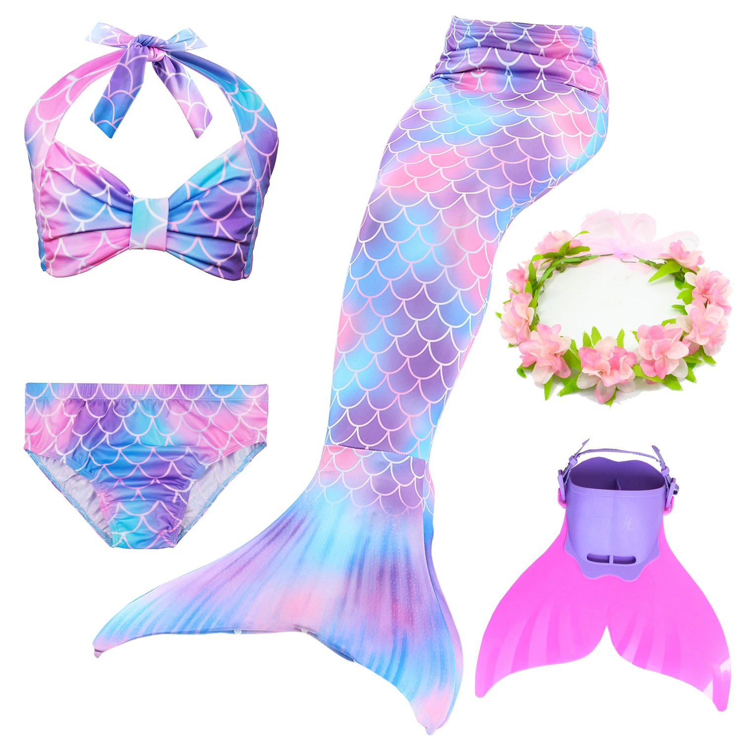 Детский купальный костюм с хвостом Русалочки для девочек комплект плавания и