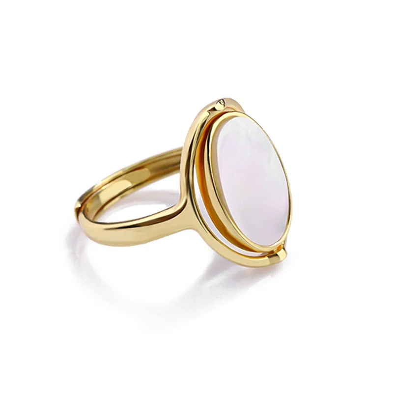 

925 Sterling Silver Rotatable Initial Rings Gift For Woman Shell Oval Designer Neo-gothic Gold 2021 Trend Accessories Jewelry