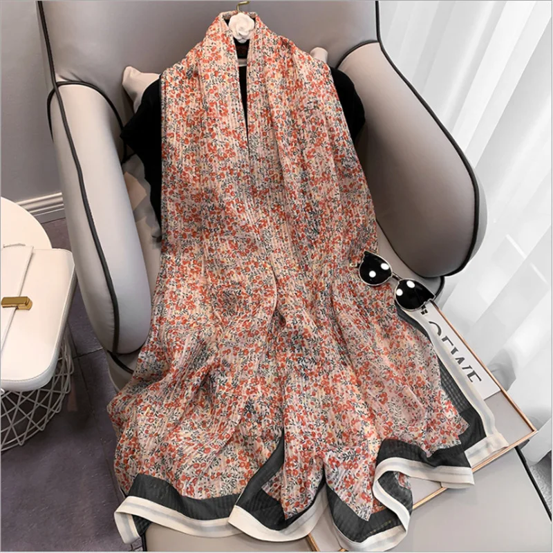 

180*90cm Designer Silk Scarf Foulard Bandana Long Lrage Shawl Wrap Hijab women Cotton and linen beach sun protection fashion