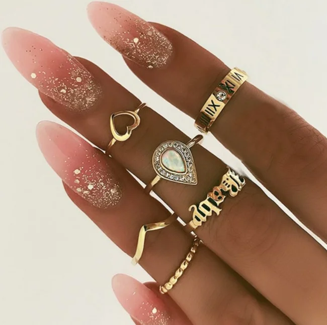 6 шт./компл. богемные полые кольца на палец в форме сердца для женщин свадебные с