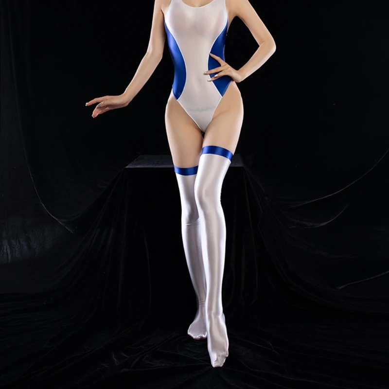 Женское пикантное нижнее белье 24BC 2 шт. боди с чулками до бедра комплект