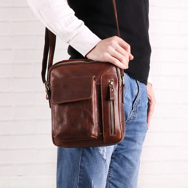Men's Small MessengerBag for Men New Real Genuine Leather Crossbody Bag Male Travel Shoulder Bag Boy Handbag Bag for Phone