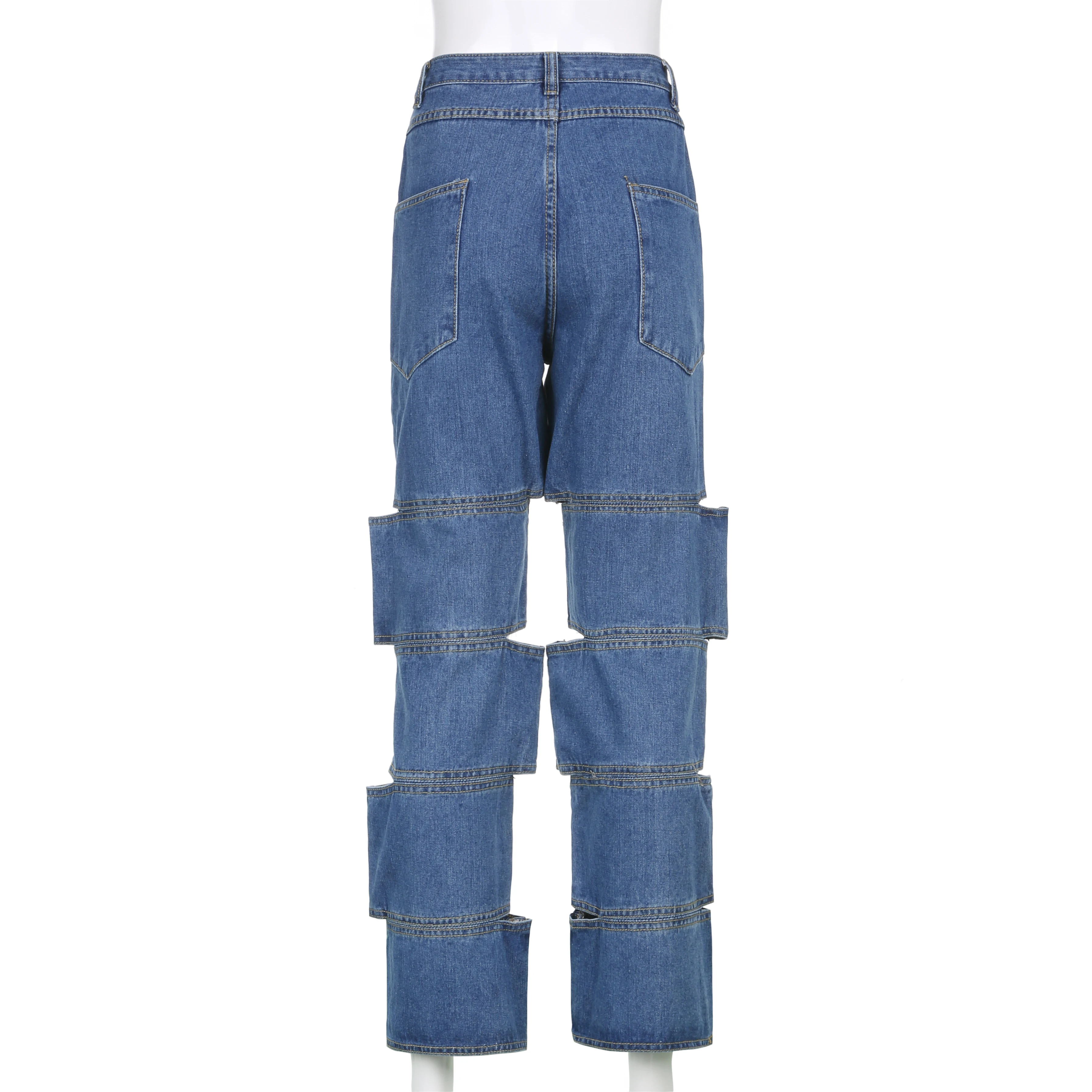 

Rapcopter y2k Blue Jeans Hollow Out Denim Pants Patchwork Cargo Trousers High Waisted Mom Jeans Women Streetwear Hot Joggers 90S