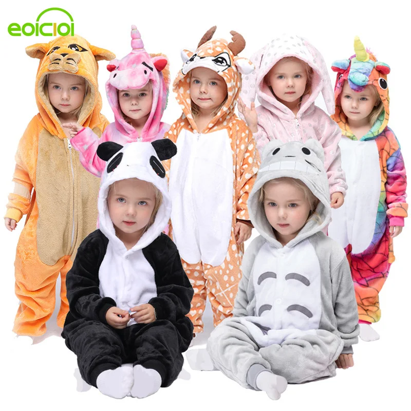 Кигуруми единорог панда медведь пижамный комплект для маленьких мальчиков и