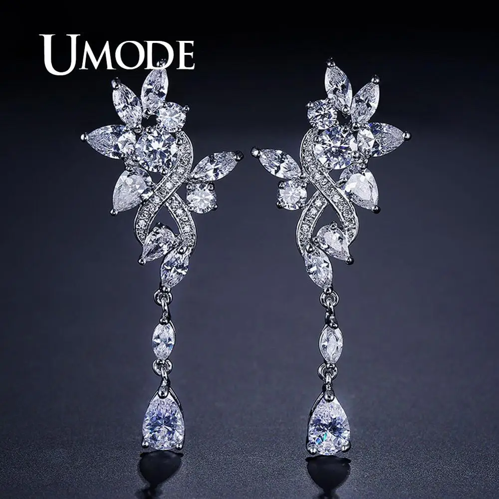 UMODE Роскошные серьги в форме цветка, серьги с кристаллами, Серьги Висячие, ювелирные изделия из циркония, женские модные аксессуары для невесты UE0493