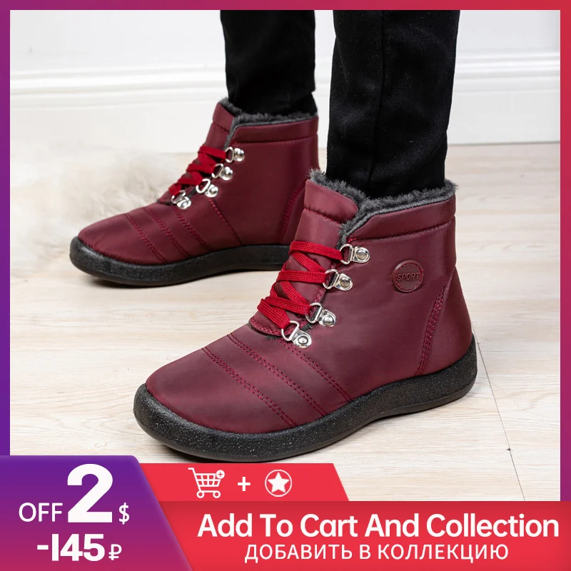 

Women Snow Boots Winter Warm Plush Boots Waterproof Slip-on Shoes Flat Casual Winter Shoes Ankle Boots For Women