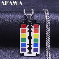 rainbow colorful blade stainless steel pendant necklace silver color womenmen necklaces y2k jewelry valentines day gift nxh360