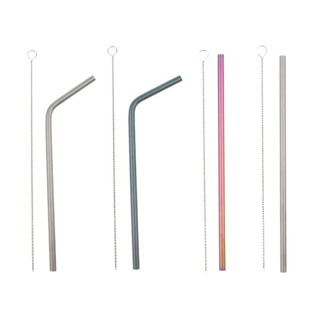 Прочная Сверхлегкая титановая Питьевая солома с изогнутой чистящей щеткой и