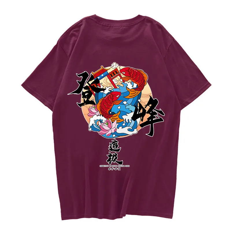 

Chinese style carp original printed T-shirt Harajuku casual streetwear top tee hip hop 2020 summer short-sleeved T-shirt