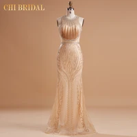 luxury golden evening dresses crystal beading long mermaid prom gown glitter elegant party dress pattern formal dress 2021
