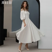 jeheth lantern sleeves off the shoulder satin wedding dresses for women vestidos ankle length a line bridal gowns robe de mari%c3%a9e