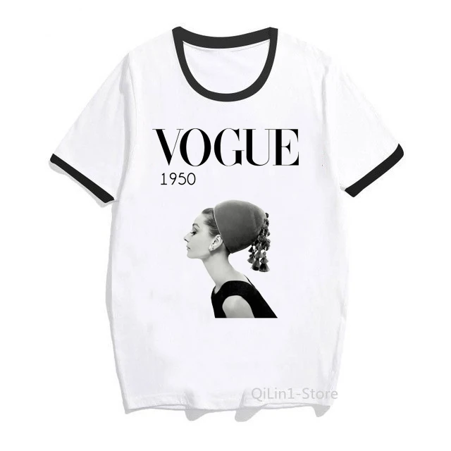 

Vintage Audrey Hepburn printed vogue graphic t shirts women summer hipster streetwear top korean clothes female hip hop t shirt