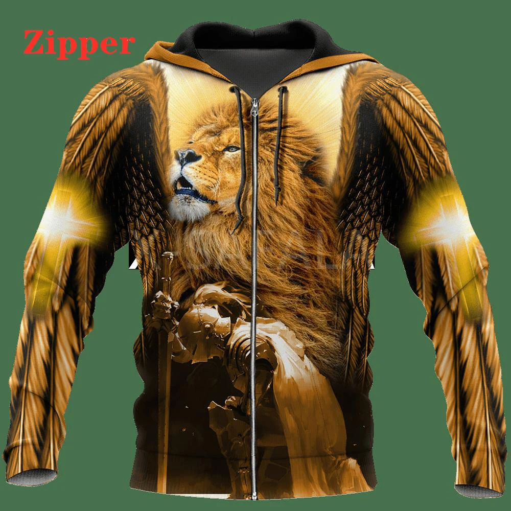 

2021 Christian Jesus Lion Catholic 3D Print Hoodie Man Women Harajuku Outwear Zipper Pullover Sweatshirt Casual Unisex Jacket St