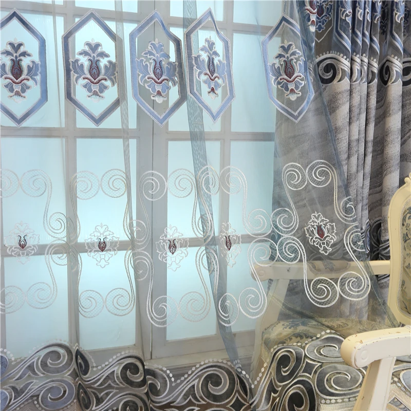 Современные роскошные серые шенилловые занавески с вышивкой для гостиной окна