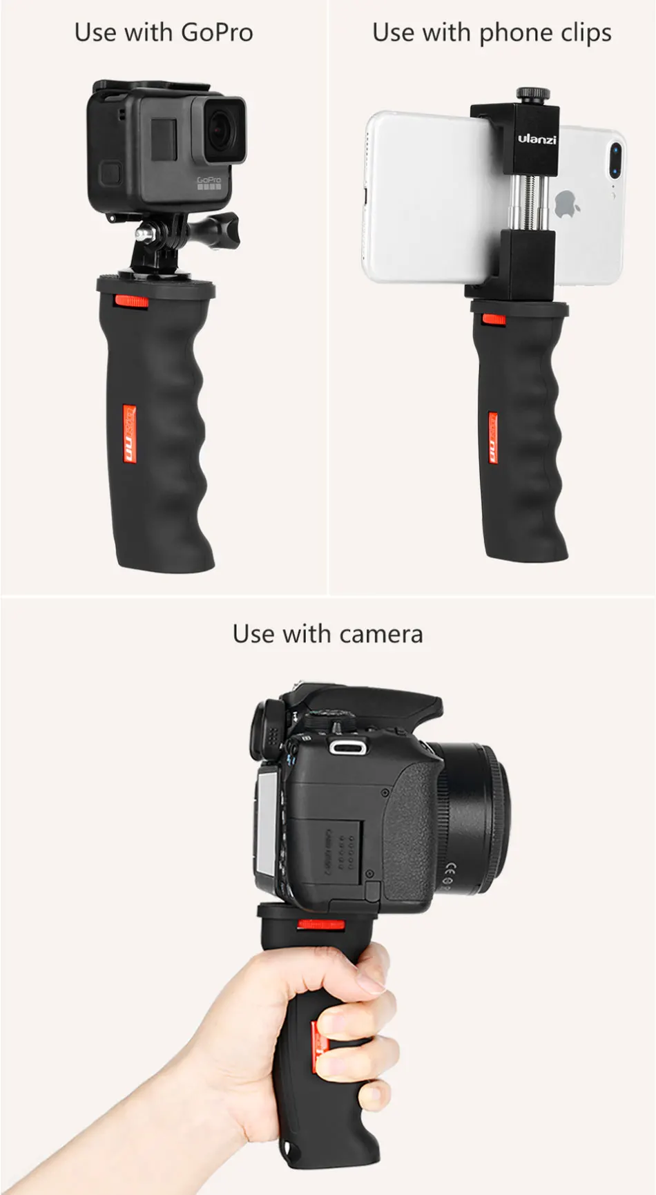 Для экшн-камеры Gopro DSLR SLR камера смартфон 1/4 винт Vlog ручка UURIG R003 Противоударная ручка-Стабилизатор Универсальная
