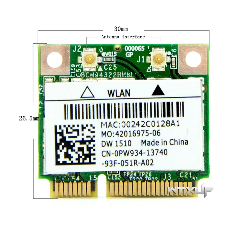 laptop wifi card Broadcom BCM94322HM8L BCM94322 Двухдиапазонная 300 Мбит/с 802.11a/b/g/n DW1510 Mac OS Mini PCIE WiFi беспроводная сетевая карта для hackintosh - Цвет: laptop wifi card