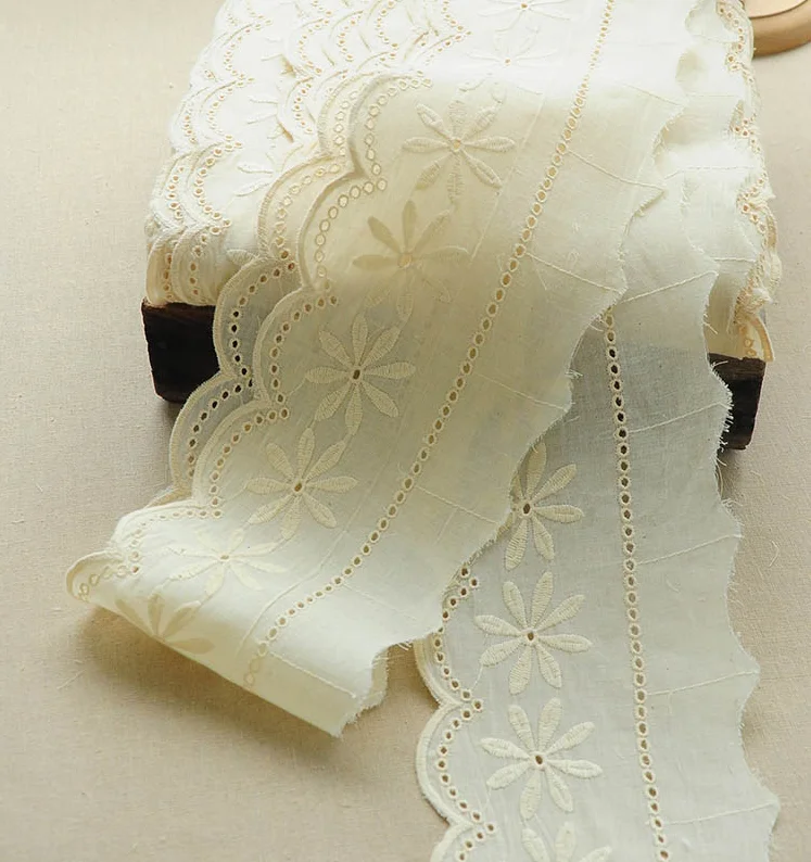 2 Meters Beige Vintage 100% Cotton Hollw out Lace Cloth Fabric Trim for DIY Handmade Craft 12cm Width | Дом и сад