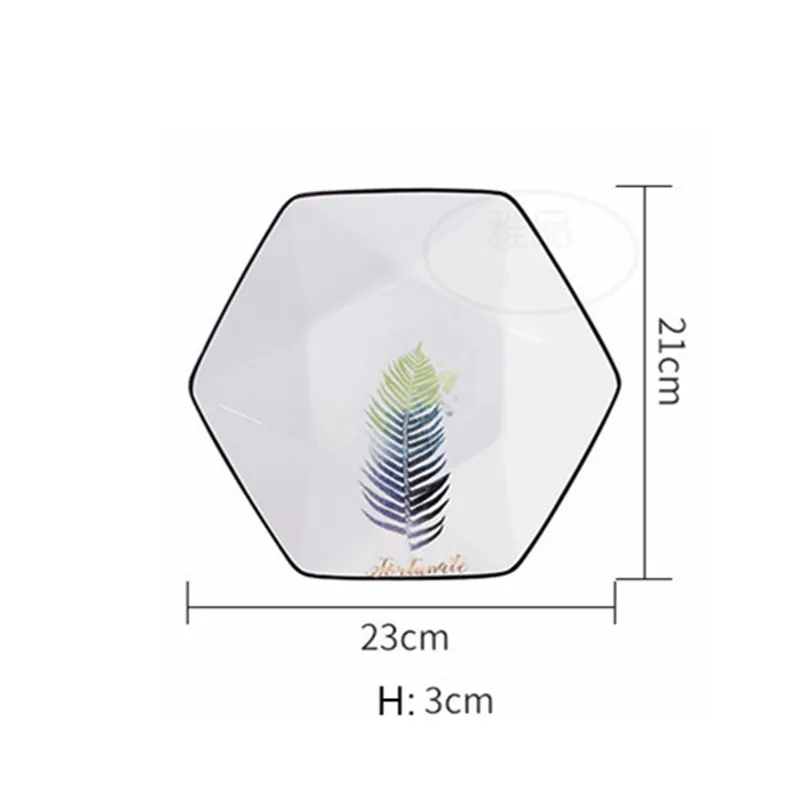 Керамическая обеденная тарелка в скандинавском стиле с шестигранными черными