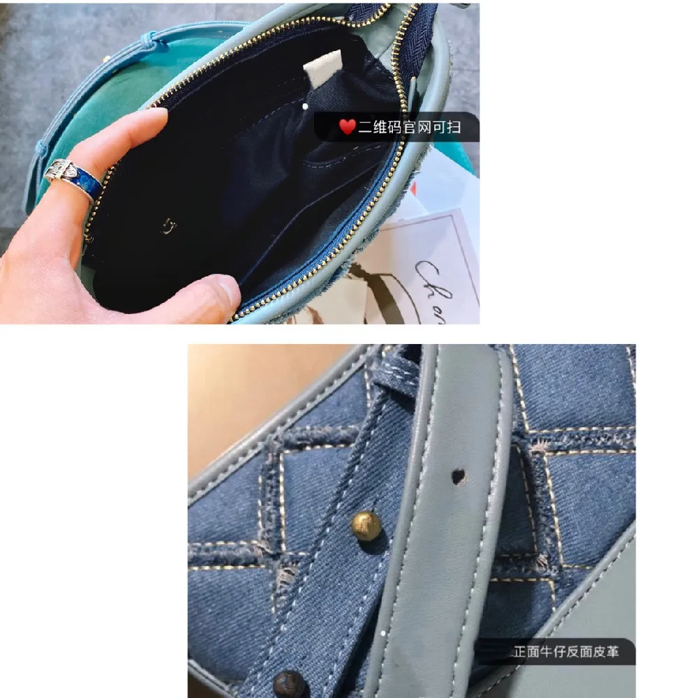 

Spring and summer denim blue one-shoulder diagonal bag shows the handsomeness of western cowboys in the rough and crazy