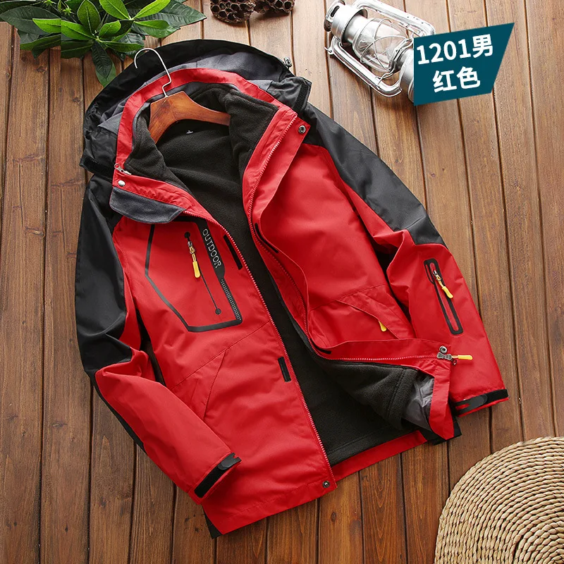 Men's Jacket 3-in-1 Two-piece Outdoor Mountaineering Sportswear Fleece Fishing Suit Men Wwomen's Arm Windbreaker Zip Up Hoodie