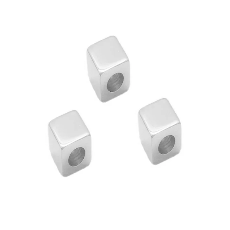 Aiovlo 50 шт./лот 3/4/5/6 мм Hole2mm Нержавеющая сталь кубические бусины-спейсеры Квадратные бусины для самостоятельного изготовления браслетов материал для изготовления ювелирных изделий