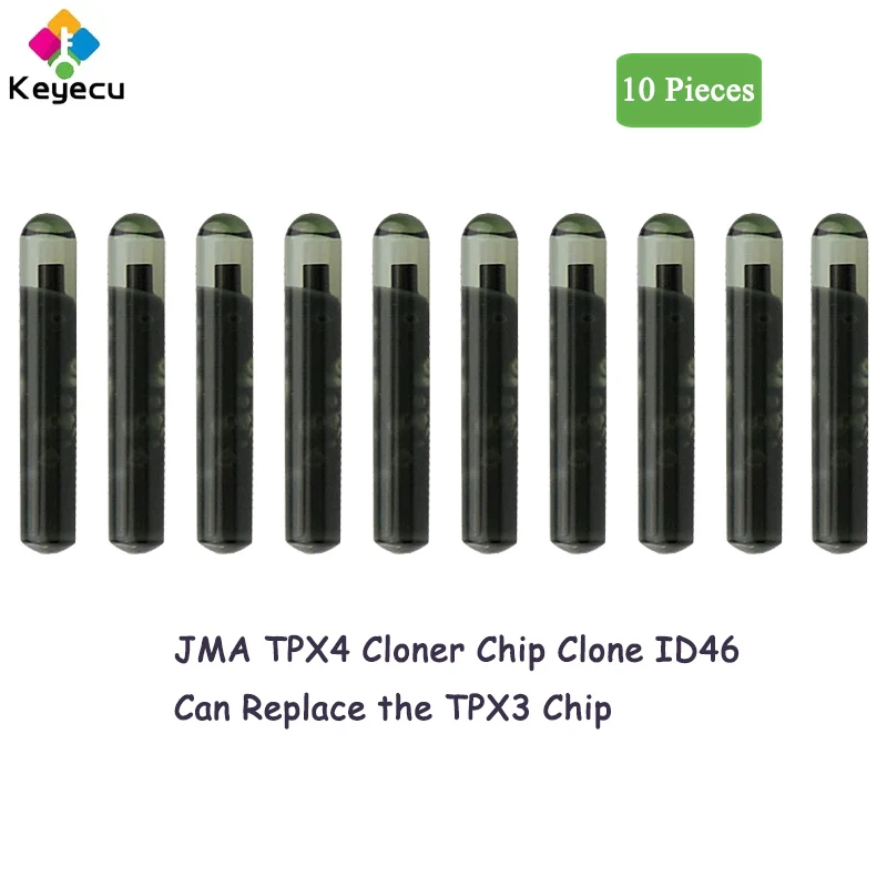 

KEYECU 10 Pieces JMA TPX4 Glass Blank Transponder Chip Clone ID46 Can Replace TPX3 Auto Car Remote Key Copy Cloner Chip