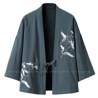 japanese style kimono robes traditional crane print haori cardigan asian clothes samurai yukata men jackets hip hop streetwear
