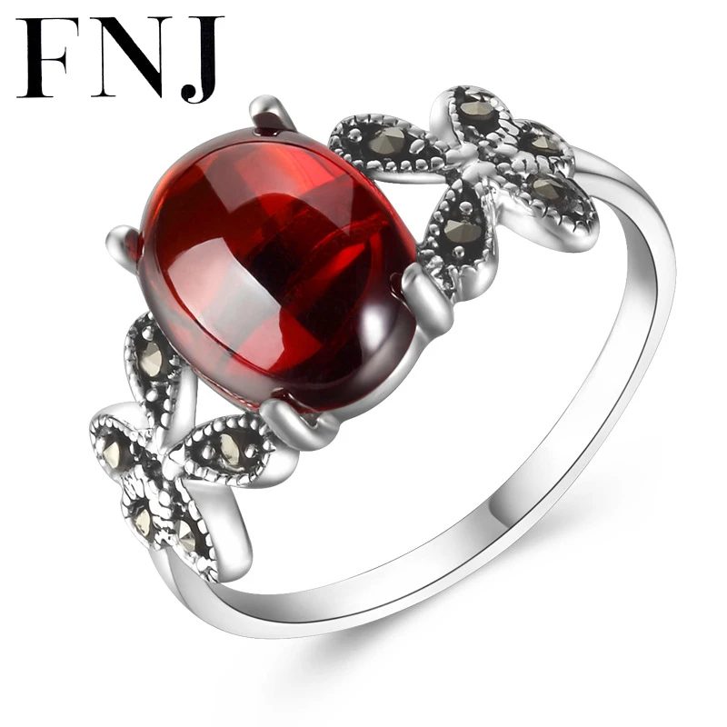 

FNJ 925 Silver Butterfly Ring for Women Jewelry 100% Original Pure S925 Silver Sterling Ring Yellow Green Agate MARCASITE