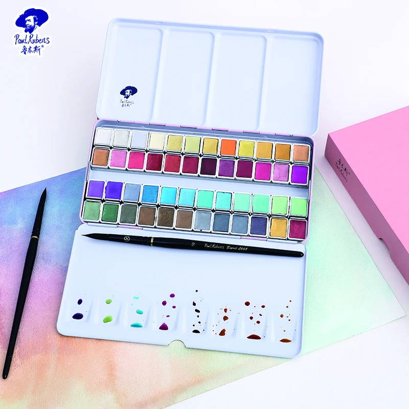 

Official Paul Rubens 48 Colors Art Supplier Iridescent Glitter Shining Solid Professional Watercolor Paint for Artist Master