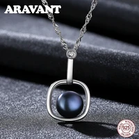 925 sterling silver square natural pearl jewelry white black pearl pendant necklace for women sterling silver necklaces