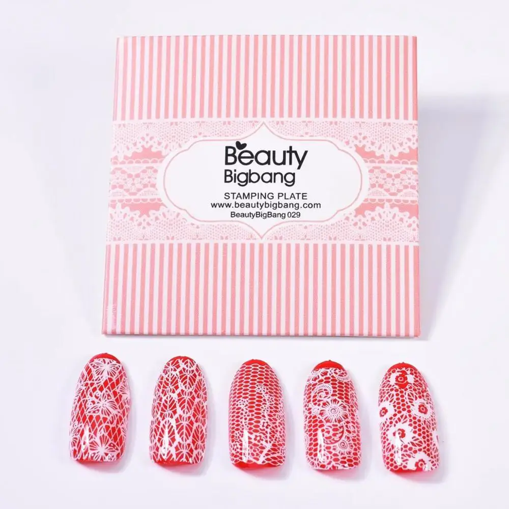 BEAUTYBIGBANG 6*6 см квадратные пластины для штамповки ногтей кружевной Цветочный узор для ногтей штамп штамповка шаблон и форма для ногтей трафареты