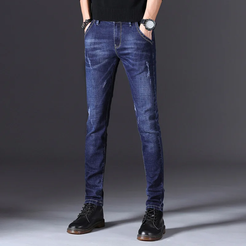 

Осенние мужские джинсы мужские облегающие зимние джинсы с маленькими ногами зимние брюки мужская одежда